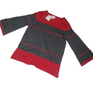 New Liz Claiborne Red and Grey Bell Sleeve Knit Top